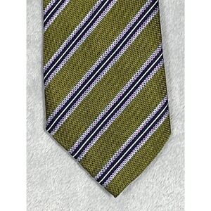 David Donahue Mens Silk Tie Olive Green Navy Blue Lavender Striped Handmade USA